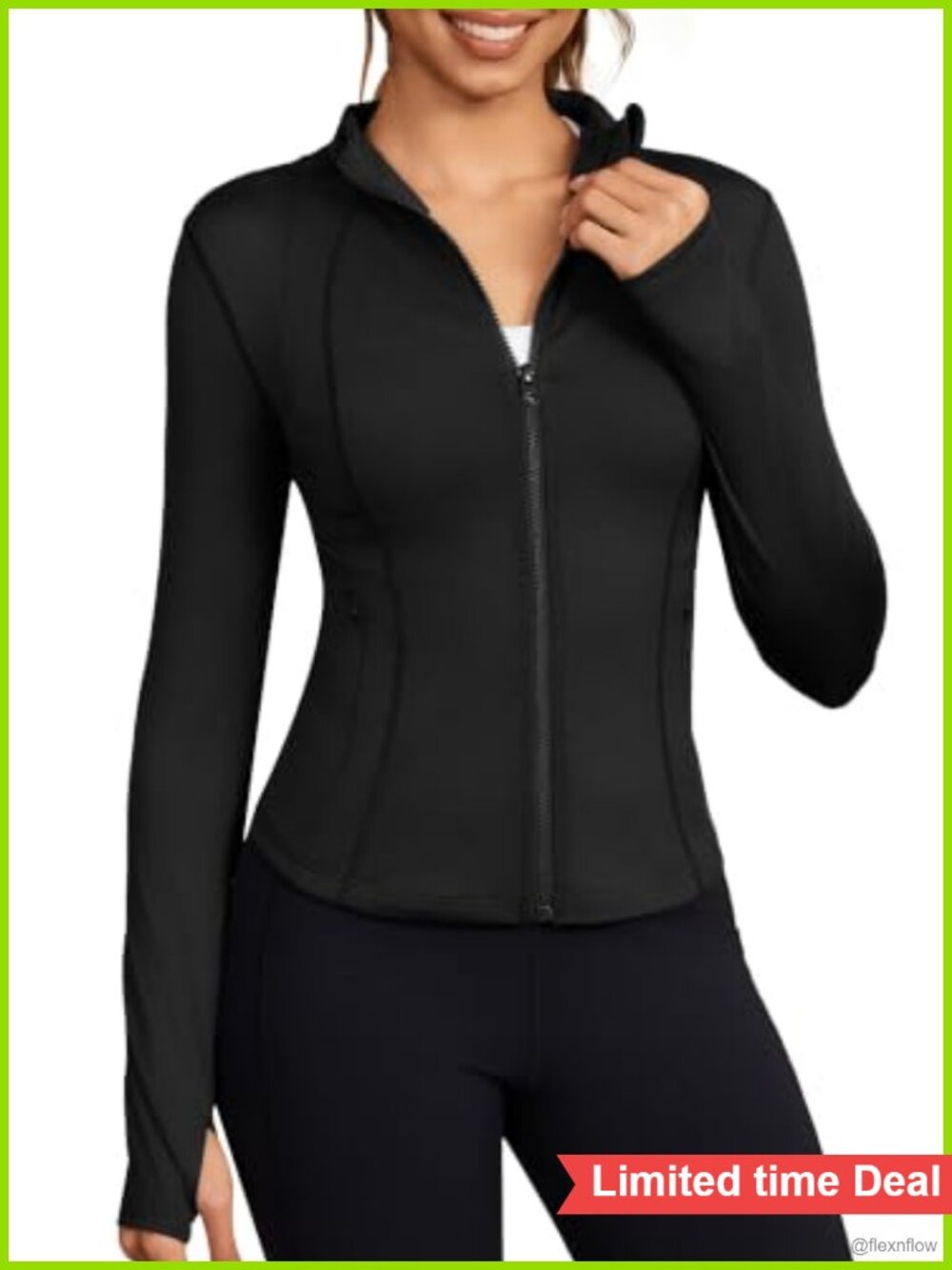 Cropped Zip Up Workout Jacket Thumb Hole Running Athletic Jacket